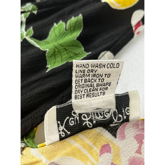 Key Lime Pie Rayon Floral Sleeveless Dress Women M Yellow Black Asymmetrical Hem - Picture 3 of 5